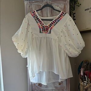 White Embroidered Women's Top